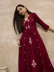 Maroon  Chinon Embroideried A-Line Kurta Trouser