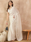 White Satin Solid With Coding Work Saree with Unstitched Fancy Blouse