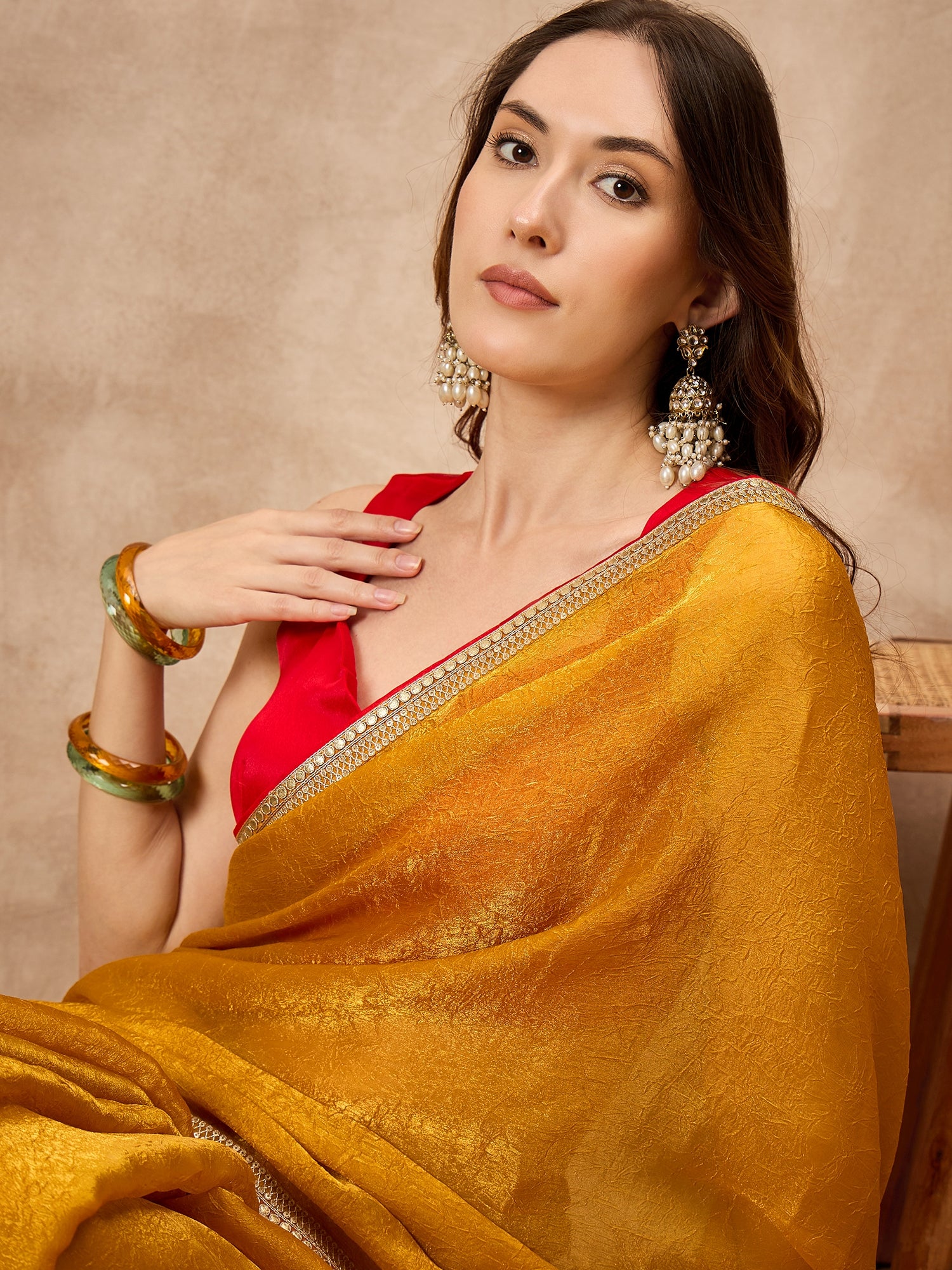 Yellow Poly Chiffon Solid with Embroidery Coding Border  Saree with Unstitched Blouse