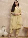 Beige  Chinon Embroideried A-Line Kurta Trouser
