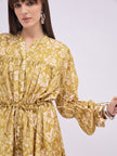 Multi Polyester Printed Ballon Sleeves Floral Dress