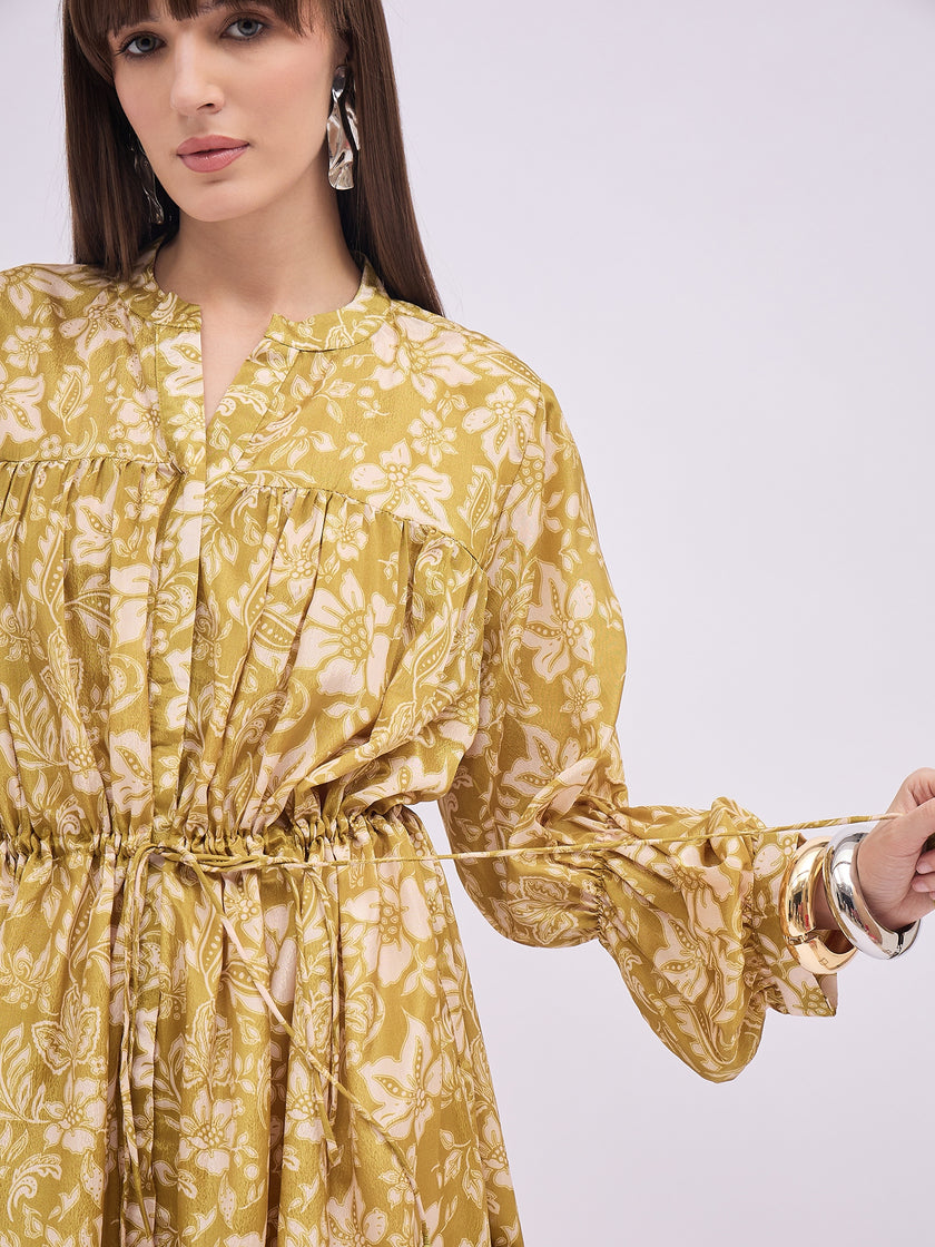 Multi Polyester Printed Ballon Sleeves Floral Dress