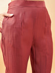 Rust Pure Cotton Solid A-Line Kurta Trouser  With Dupatta