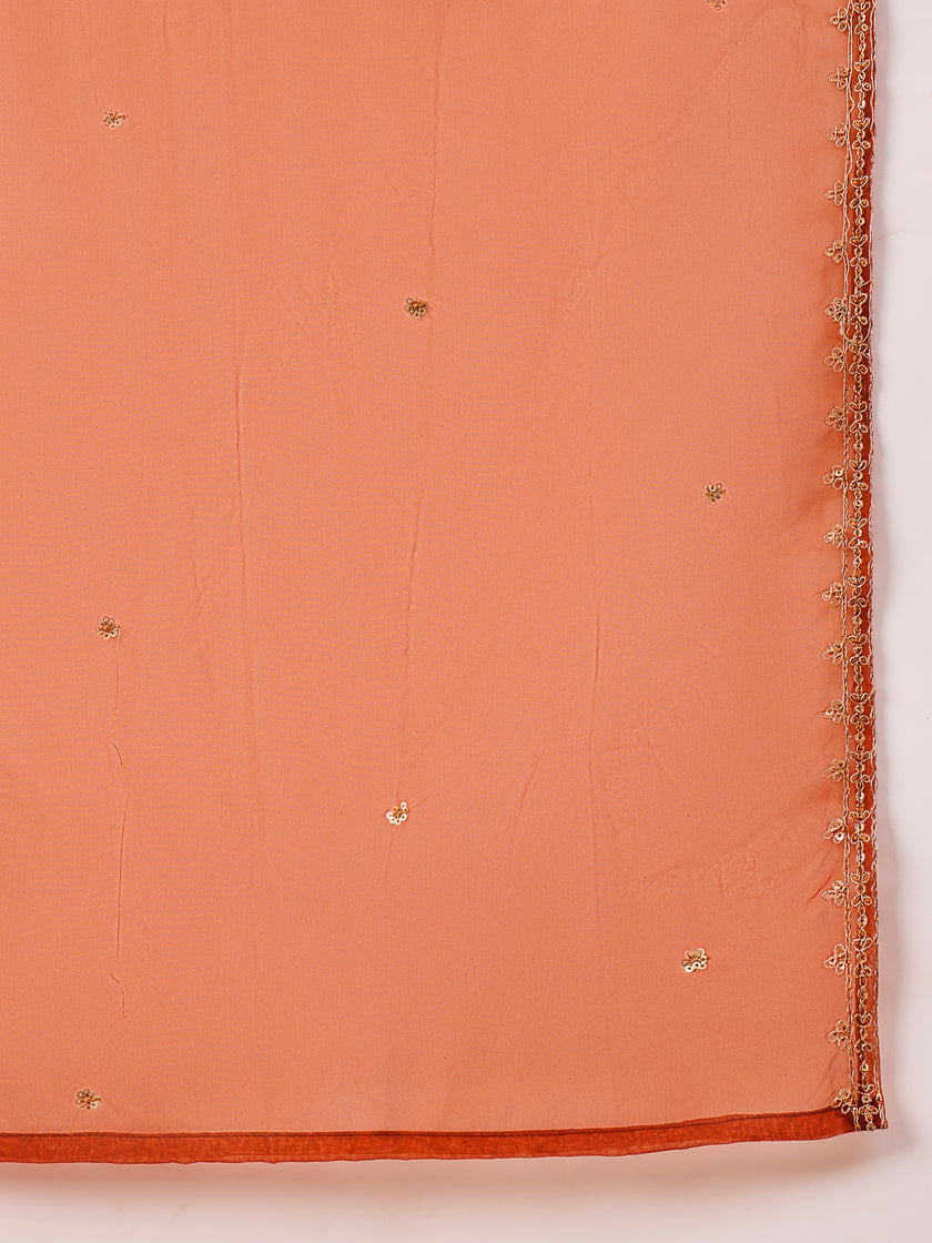 Rust  Silk Blend Embroideried A-Line Kurta Trouser