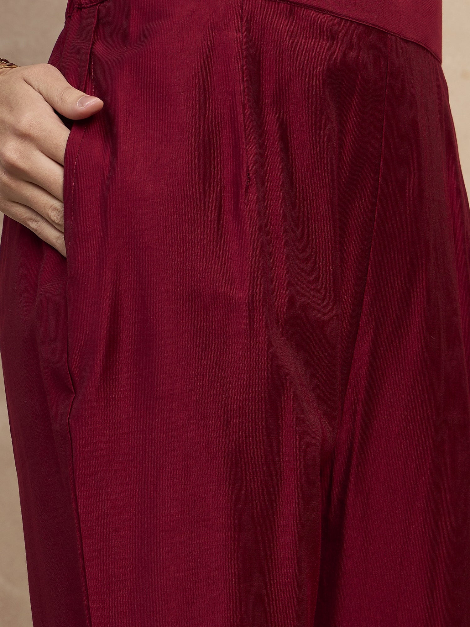 Maroon  Chinon Embroideried A-Line Kurta Trouser