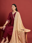 Maroon Embroideried Anarkali Kurta  Trouser