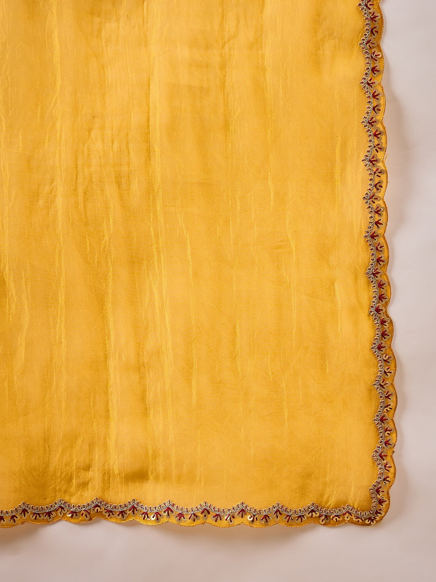 Yellow Organza Solid with Embellished Cut Work Border Saree with Unstitched Blouse