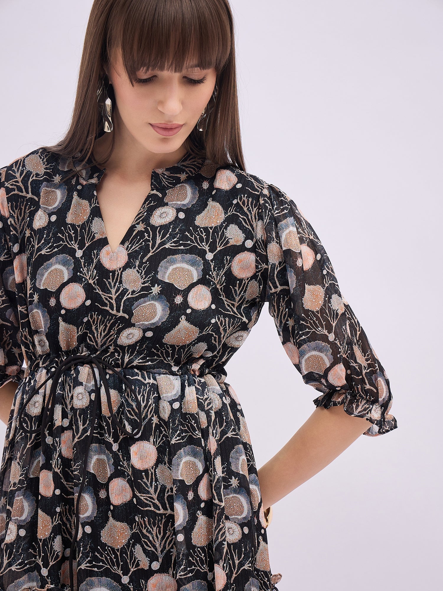 Multi BLENDED Printed Regular Sleeves Floral Dress