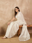 White Satin Solid With Coding Work Saree with Unstitched Fancy Blouse