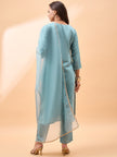 Light Blue  Pure Silk Yoke Design A-Line Kurta  Trouser   With Dupatta