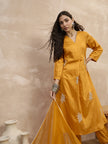 Yellow  Chanderi Silk Embroideried A-Line Kurta Trouser