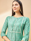 Sea Green Cotton Blend Printed Straight Kurta Trouser