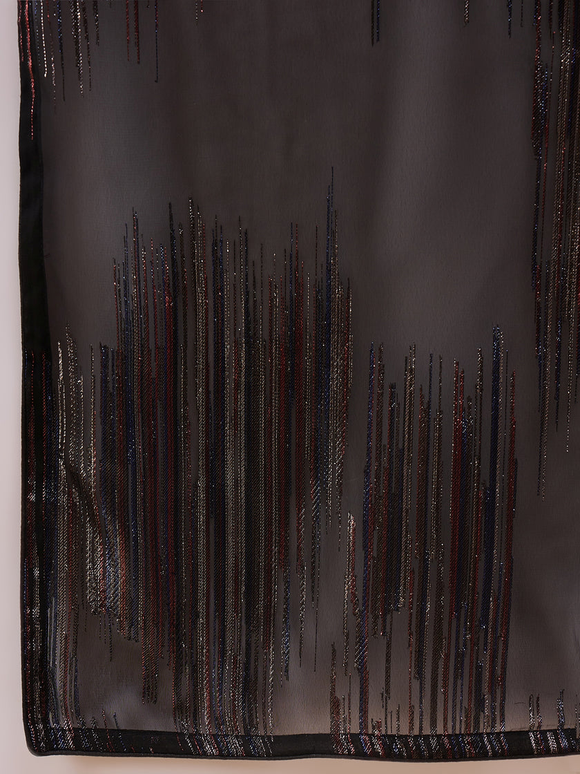 Black Pure Chiffon Jari Line Work Ready to Wear Saree with Unstitched Fancy Blouse