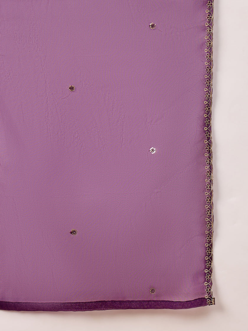 Purple  Silk Blend Embroideried A-Line Kurta Trouser
