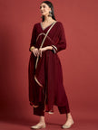 Maroon  Art Silk Embroideried Anarkali Kurta  Trouser