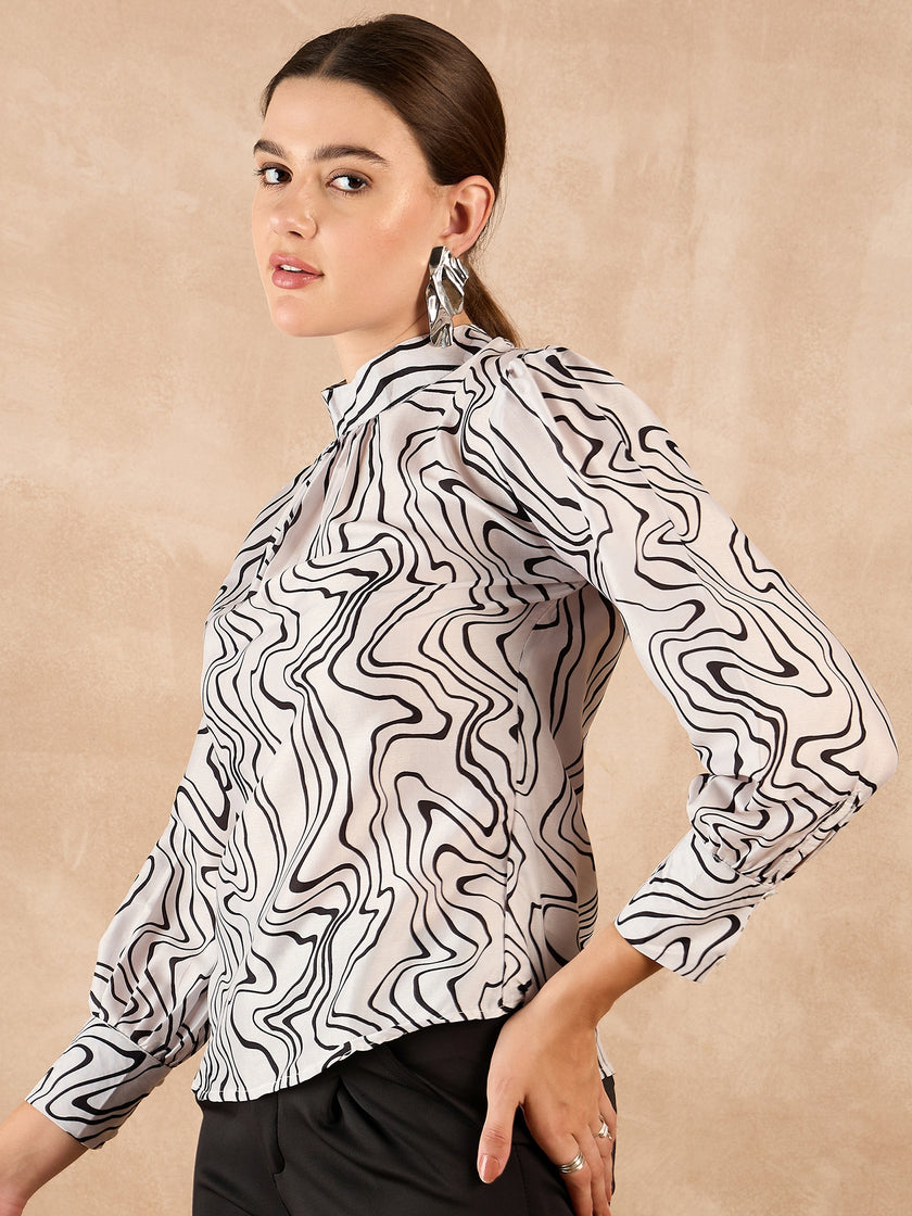 Multi Satin Printed Tie-Ups Regular Sleeves Abstract Tops