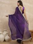 Purple Satin Solid With Embellished Lace Saree with Unstitched Blouse