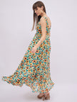 Multi Polyester Printed No Sleeves Floral Dress