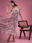 Multicolor Georgette Printed Sleeveless Floral Print Dress
