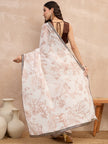 Off-White Pure Chiffon Digital Print With Embellished Lace Saree with Unstitched Blouse