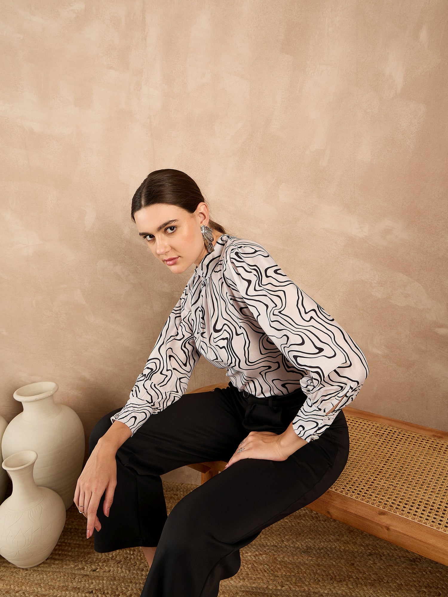 Multi Satin Printed Tie-Ups Regular Sleeves Abstract Tops