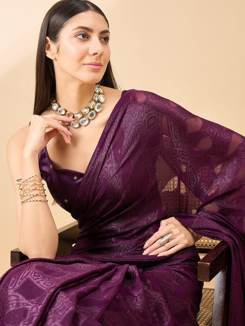 Wine Brasso Woven Design  Saree with Unstitched Fancy Blouse