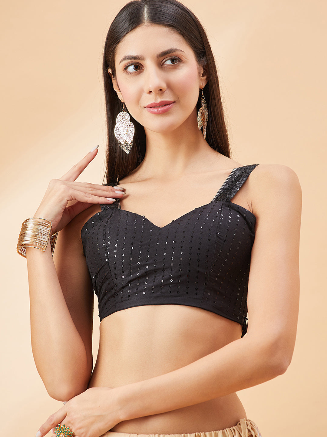 Multicolour Georgette Stripes Print With Embellished Lace Saree with Unstitched Fancy Blouse