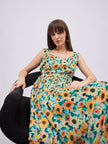 Multi Polyester Printed No Sleeves Floral Dress