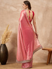 Peach Satin Solid With Embroidered Border Saree with Unstitched Blouse