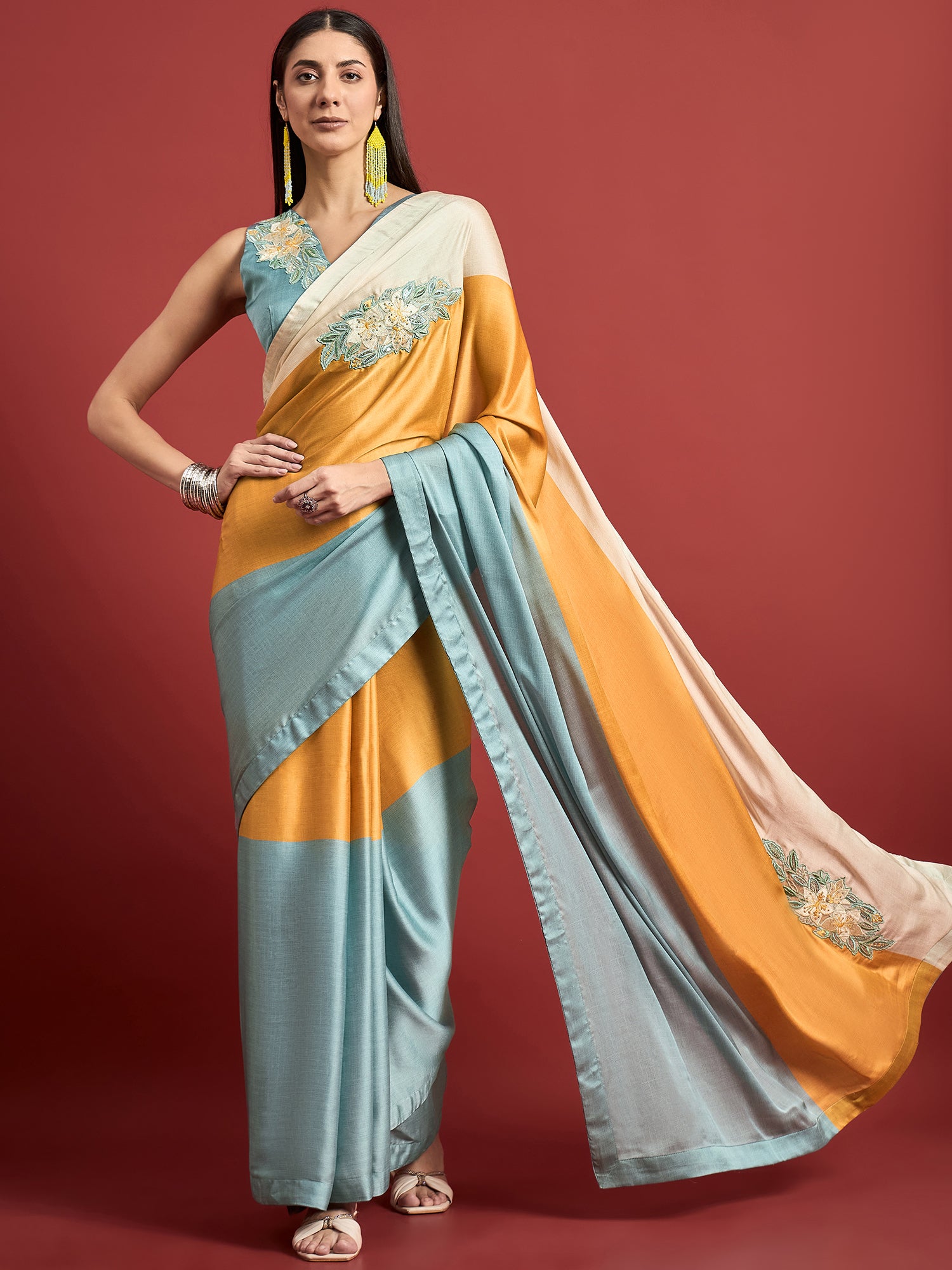 Green Organza Two Tone with Gota Lace Saree with Unstitched Blouse