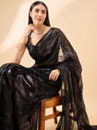 Black Pure Chiffon Jari Line Work Ready to Wear Saree with Unstitched Fancy Blouse