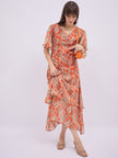 Multi BLENDED Printed Flared Sleeves Paisley Dress
