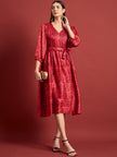 Pink Polyester Printed Puff Sleeves Ethnic Motifs Dress