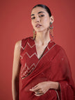 Red Pure Chiffon Sequence Embroidery With Embellished Lace Saree with Unstitched Fancy Blouse