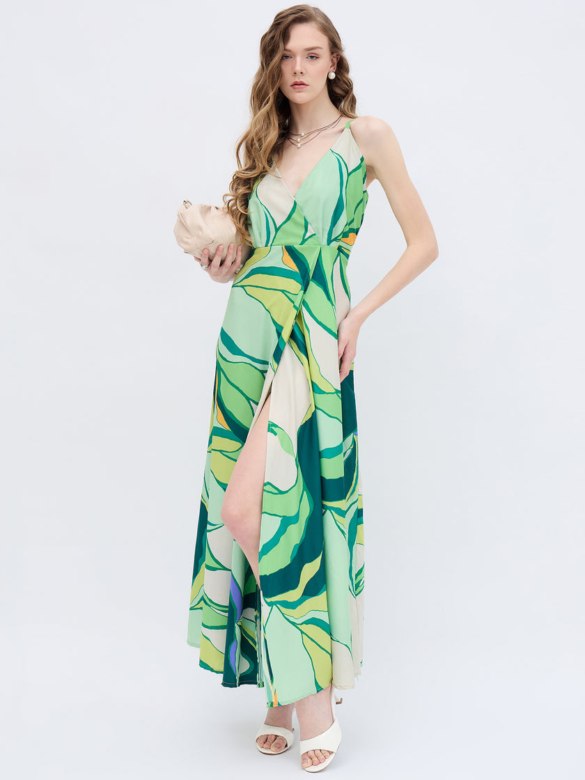 Multi Polyester Printed No Sleeves Abstract Dress