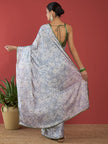 Grey Satin Digital Floral Print With Embellished Lace Saree with Unstitched Fancy Blouse