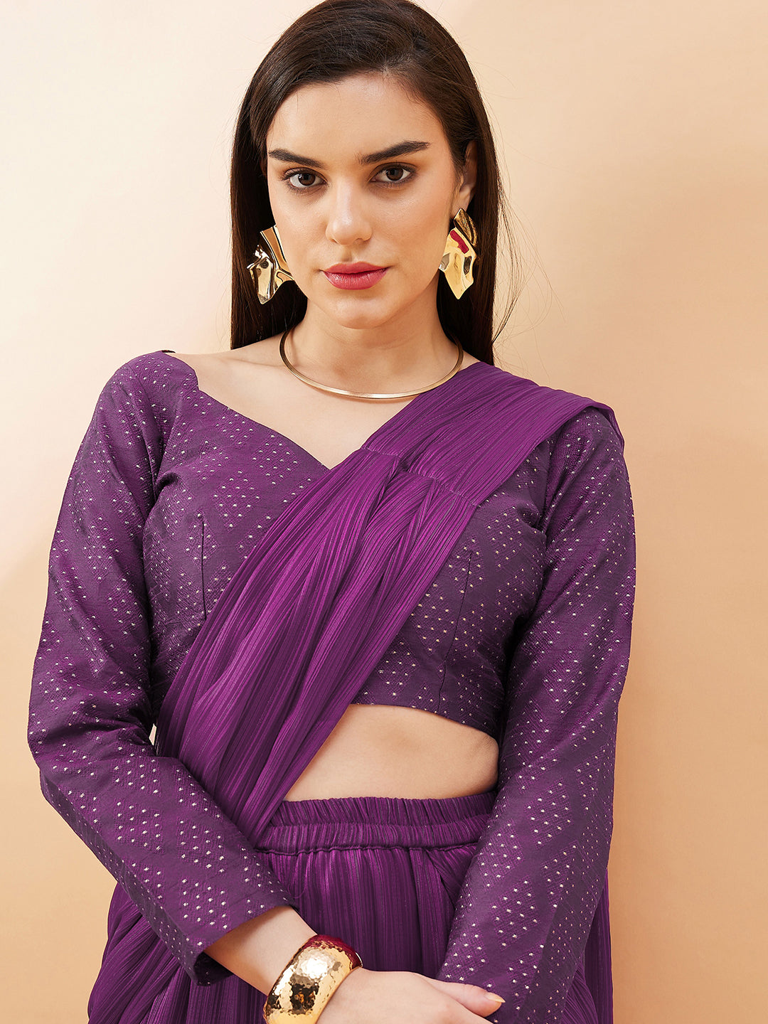 Maroon Chiffon Ready to Wear Palazzo  Saree with Unstitched Fancy Blouse