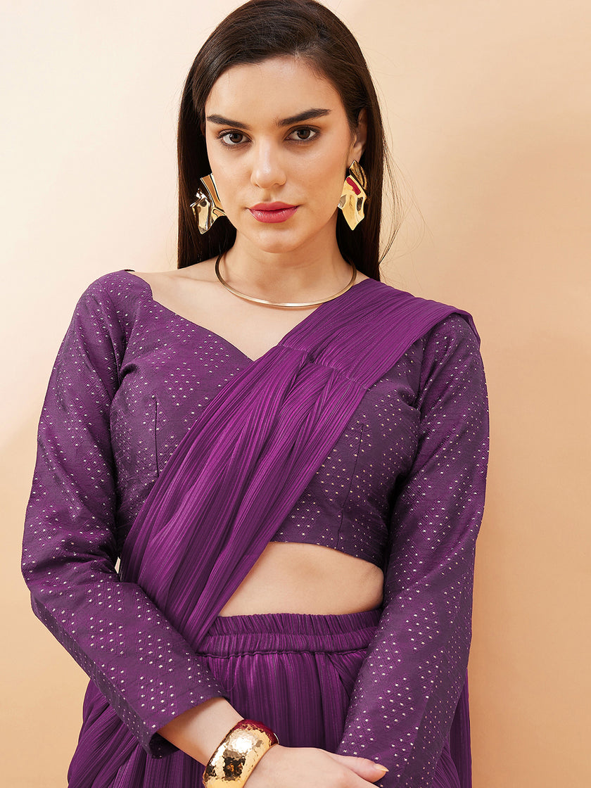 Maroon Chiffon Ready to Wear Palazzo  Saree with Unstitched Fancy Blouse