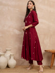 Maroon  Chinon Embroideried A-Line Kurta Trouser