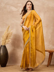 Yellow Satin Solid with Coding Border Saree with Unstitched Blouse