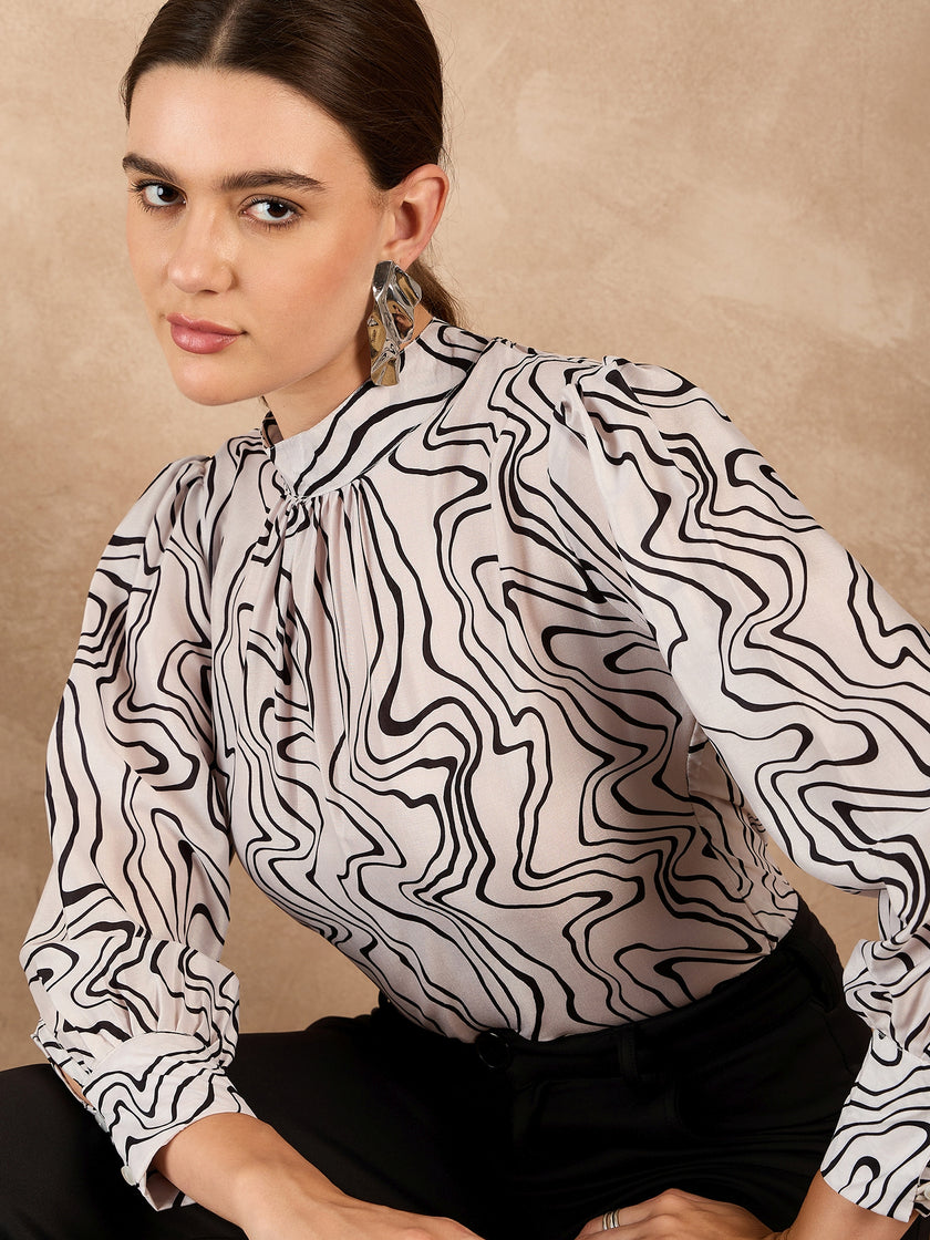 Multi Satin Printed Tie-Ups Regular Sleeves Abstract Tops