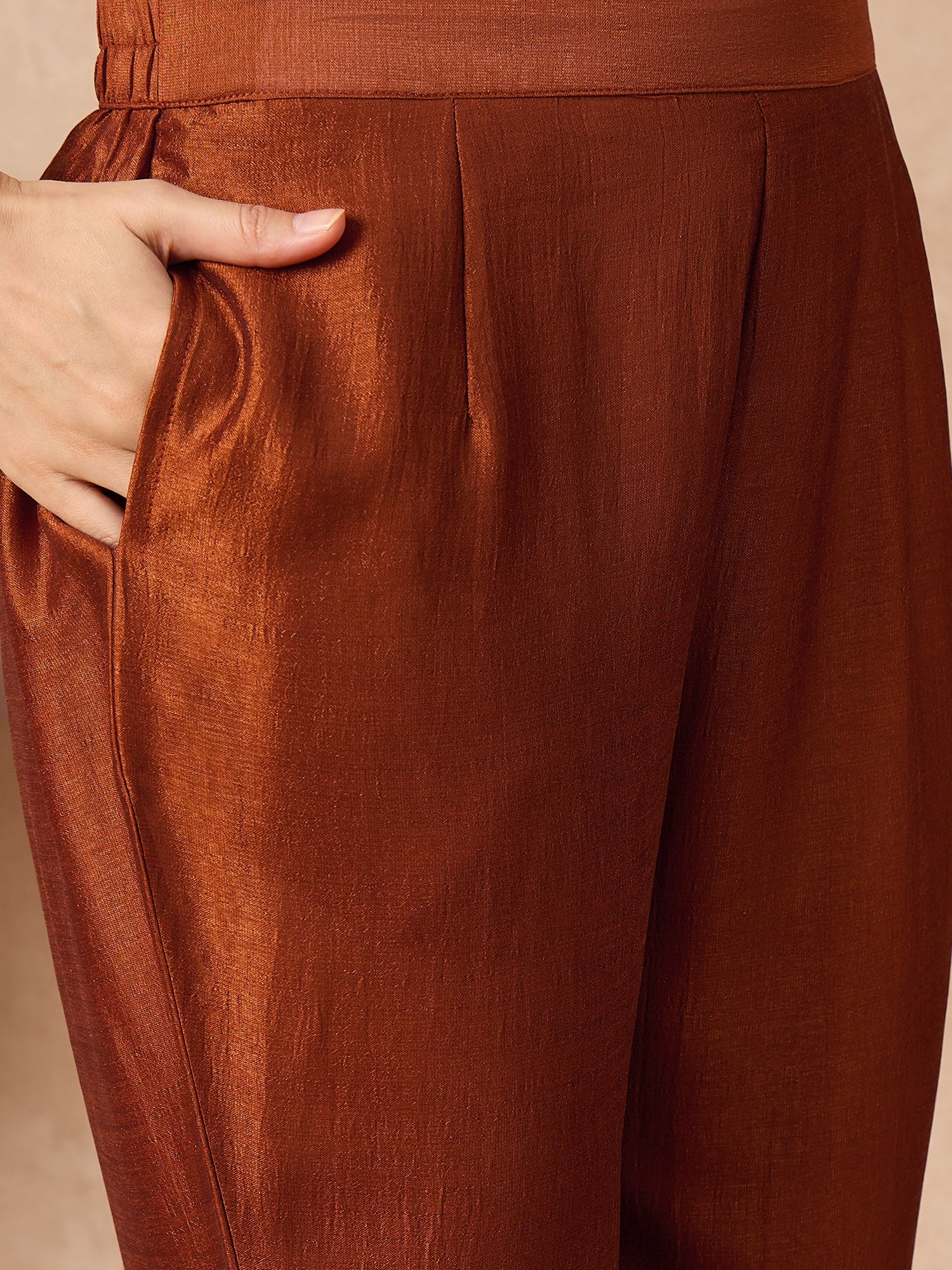 Rust  Silk Blend Embroideried A-Line Kurta Trouser