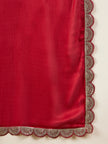 Red  Satin Solid With Embellished Lace Saree with Unstitched Fancy Blouse