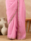 Pink  Organza Solid With Embroidered Border Saree with Unstitched Fancy Blouse