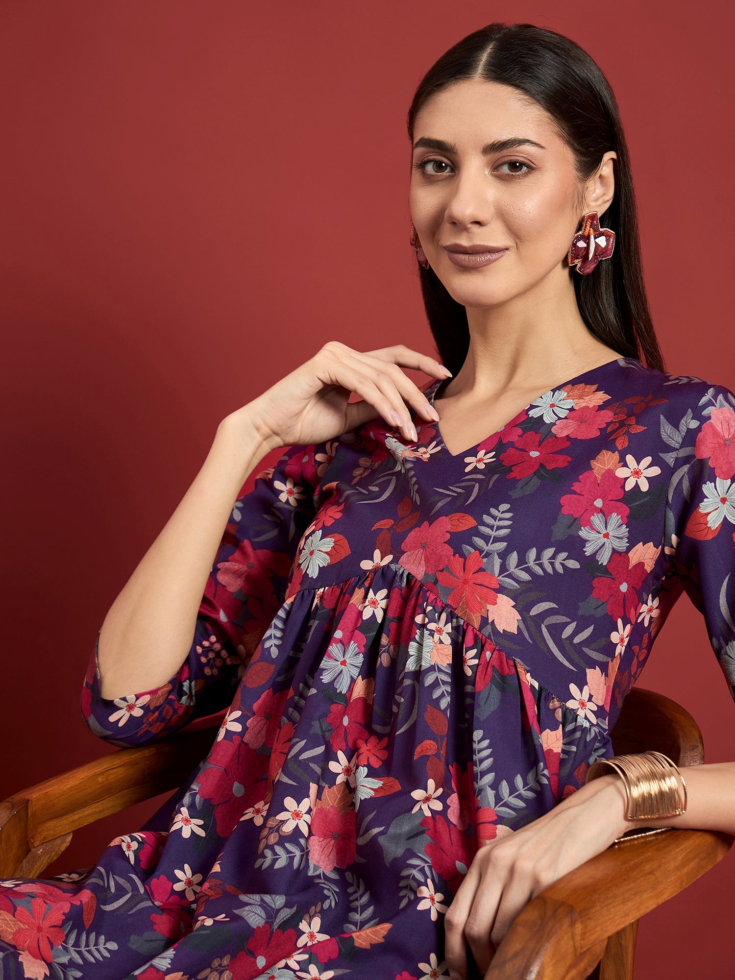 Multi  Poly Silk Printed A-Line Kurta  Trouser