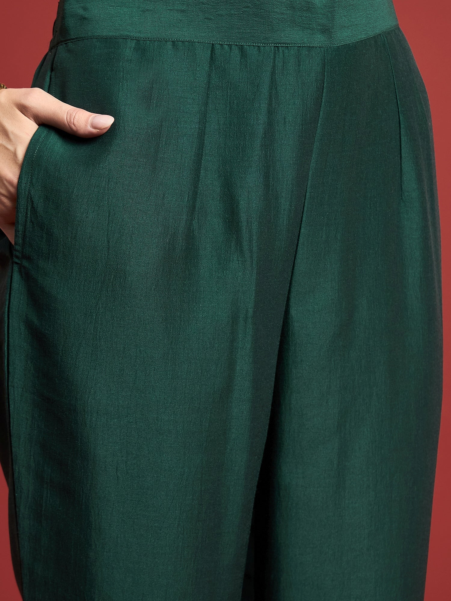 Green  Chinon Embroideried Anarkali Kurta  Trouser