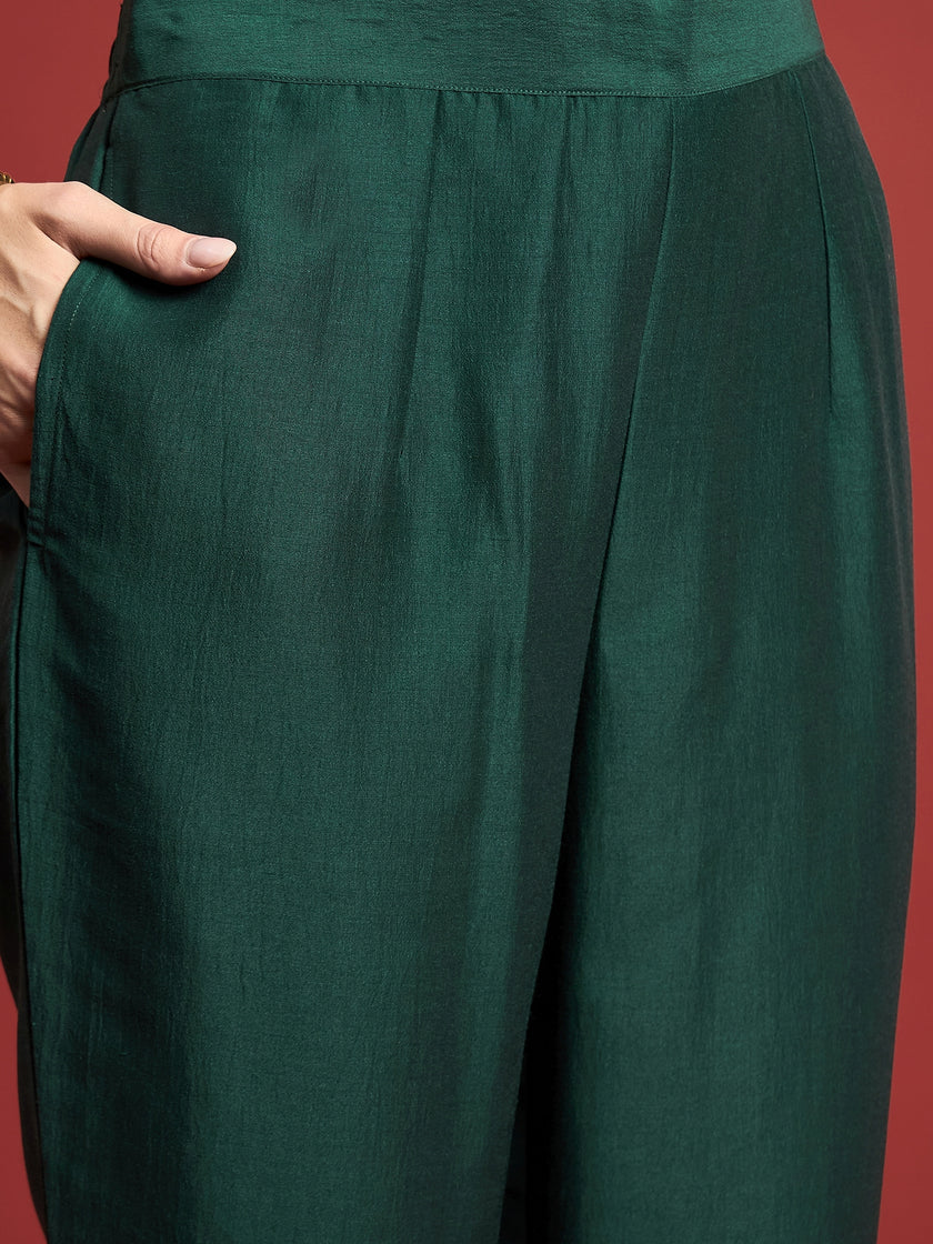 Green  Chinon Embroideried Anarkali Kurta  Trouser