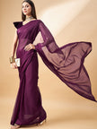 Wine Pure Chiffon Solid  Saree with Unstitched Fancy Blouse