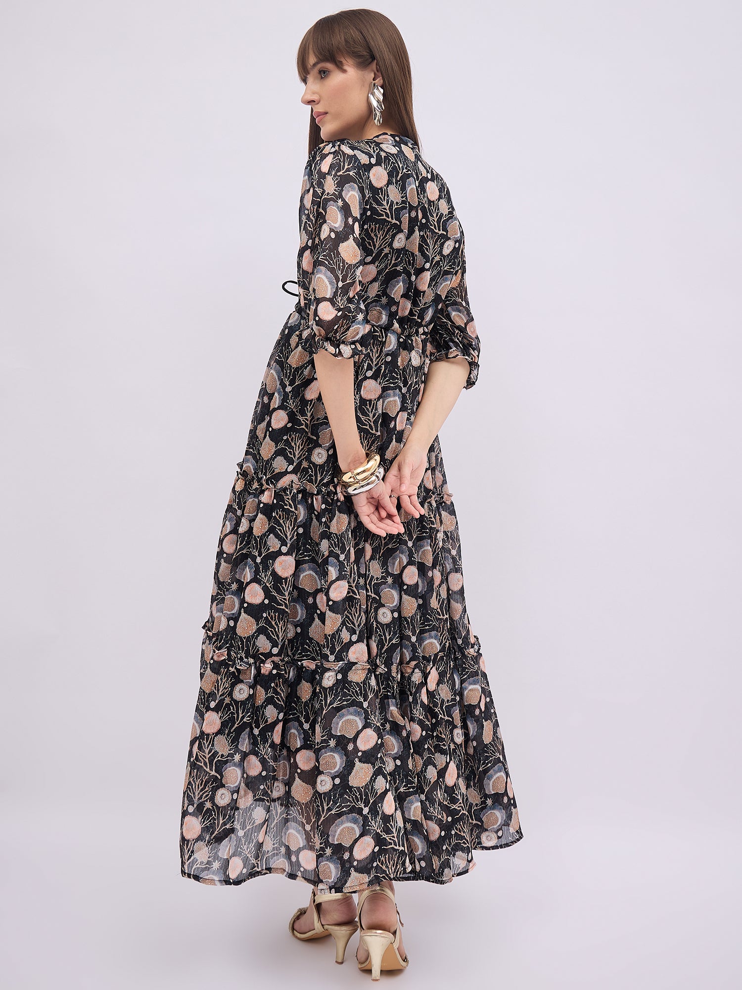 Multi BLENDED Printed Regular Sleeves Floral Dress