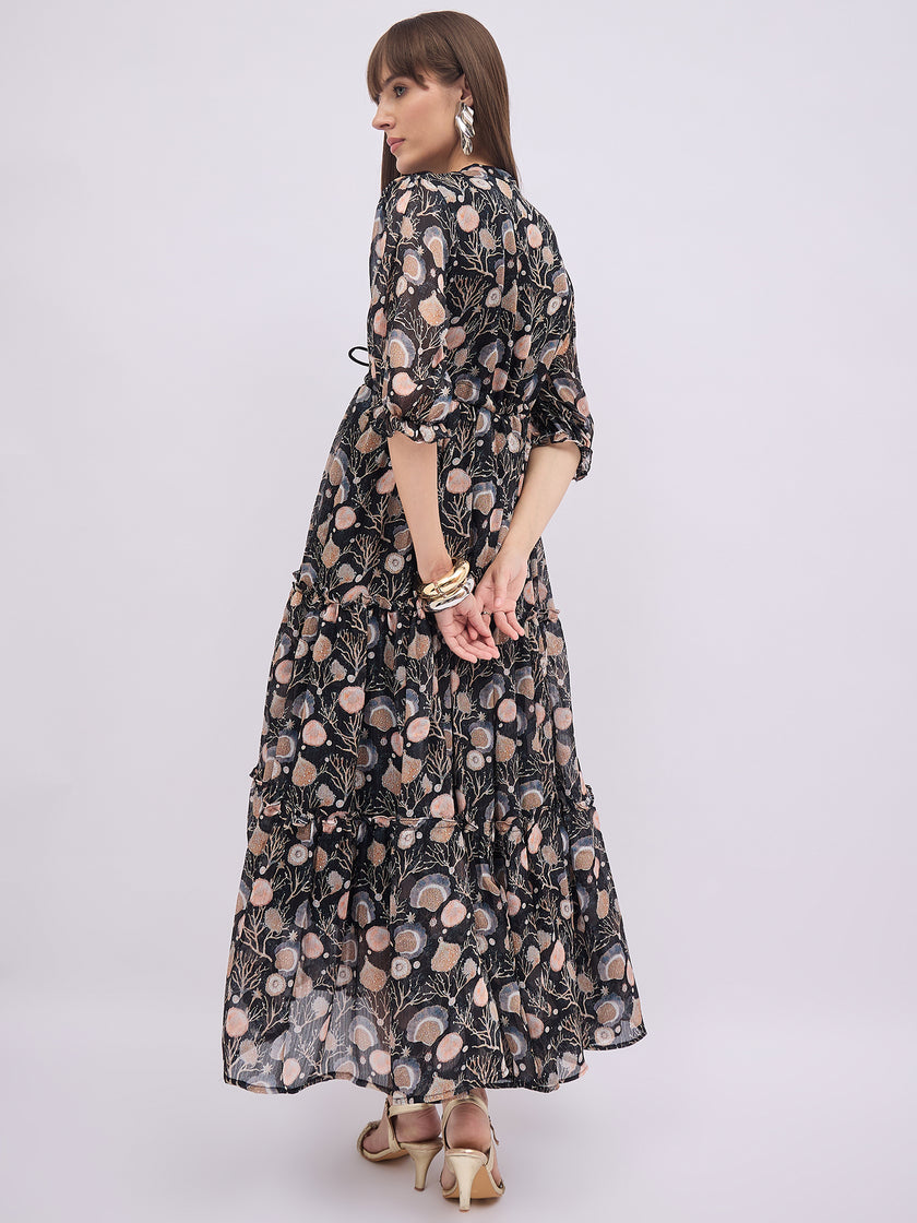 Multi BLENDED Printed Regular Sleeves Floral Dress